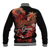 Guam Tribal Chamorro Baseball Jacket Polynesian Shark with Plumeria and Sea Vibe - Polynesian Pride