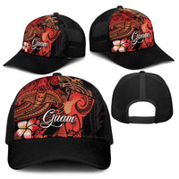 Guam Tribal Chamorro Baseball Net Cap Polynesian Shark with Plumeria and Sea Vibe - Polynesian Pride