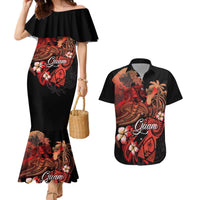 Guam Tribal Chamorro Couples Matching Mermaid Dress and Hawaiian Shirt Polynesian Shark with Plumeria and Sea Vibe - Polynesian Pride