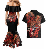 Guam Tribal Chamorro Couples Matching Mermaid Dress and Hawaiian Shirt Polynesian Shark with Plumeria and Sea Vibe - Polynesian Pride