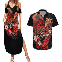 Guam Tribal Chamorro Couples Matching Summer Maxi Dress and Hawaiian Shirt Polynesian Shark with Plumeria and Sea Vibe LT03 Black - Polynesian Pride