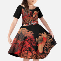 Guam Tribal Chamorro Family Matching Off The Shoulder Long Sleeve Dress and Hawaiian Shirt Polynesian Shark with Plumeria and Sea Vibe - Polynesian Pride