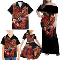Guam Tribal Chamorro Family Matching Off Shoulder Maxi Dress and Hawaiian Shirt Polynesian Shark with Plumeria and Sea Vibe - Polynesian Pride