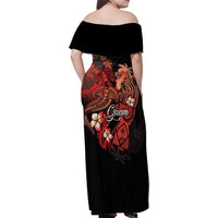 Guam Tribal Chamorro Family Matching Off Shoulder Maxi Dress and Hawaiian Shirt Polynesian Shark with Plumeria and Sea Vibe - Polynesian Pride