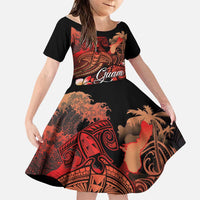 Guam Tribal Chamorro Family Matching Off Shoulder Short Dress and Hawaiian Shirt Polynesian Shark with Plumeria and Sea Vibe - Polynesian Pride