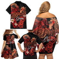 Guam Tribal Chamorro Family Matching Off Shoulder Short Dress and Hawaiian Shirt Polynesian Shark with Plumeria and Sea Vibe - Polynesian Pride