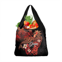 Guam Tribal Chamorro Grocery Bag Polynesian Shark with Plumeria and Sea Vibe - Polynesian Pride