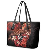 Guam Tribal Chamorro Leather Tote Bag Polynesian Shark with Plumeria and Sea Vibe - Polynesian Pride