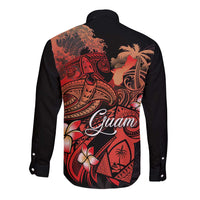 Guam Tribal Chamorro Long Sleeve Button Shirt Polynesian Shark with Plumeria and Sea Vibe - Polynesian Pride