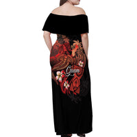 Guam Tribal Chamorro Off Shoulder Maxi Dress Polynesian Shark with Plumeria and Sea Vibe - Polynesian Pride