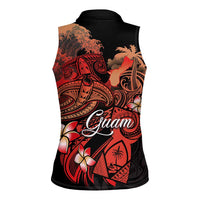 Guam Tribal Chamorro Women Sleeveless Polo Shirt Polynesian Shark with Plumeria and Sea Vibe - Polynesian Pride