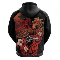 Guam Tribal Chamorro Zip Hoodie Polynesian Shark with Plumeria and Sea Vibe - Polynesian Pride