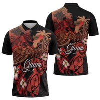 Guam Tribal Chamorro Zipper Polo Shirt Polynesian Shark with Plumeria and Sea Vibe - Polynesian Pride