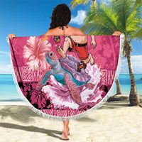 Hawaii Mele Kalikimaka Beach Blanket Funny Santa with Tribal Tattoos Kakau Pink Color - Polynesian Pride