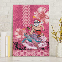Hawaii Mele Kalikimaka Canvas Wall Art Funny Santa with Tribal Tattoos Kakau Pink Color - Polynesian Pride