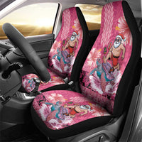 Hawaii Mele Kalikimaka Car Seat Cover Funny Santa with Tribal Tattoos Kakau Pink Color - Polynesian Pride