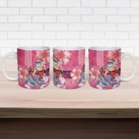 Hawaii Mele Kalikimaka Ceramic Mug Funny Santa with Tribal Tattoos Kakau Pink Color - Polynesian Pride
