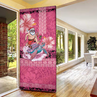 Hawaii Mele Kalikimaka Door Cover Funny Santa with Tribal Tattoos Kakau Pink Color - Polynesian Pride