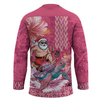 Hawaii Mele Kalikimaka Hockey Jersey Funny Santa with Tribal Tattoos Kakau Pink Color - Polynesian Pride
