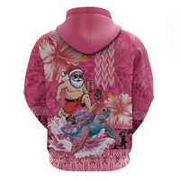 Hawaii Mele Kalikimaka Hoodie Funny Santa with Tribal Tattoos Kakau Pink Color - Polynesian Pride