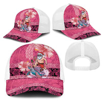 Hawaii Mele Kalikimaka Mesh Trucker Cap Funny Santa with Tribal Tattoos Kakau Pink Color - Polynesian Pride