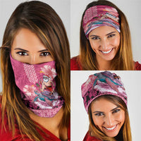 Hawaii Mele Kalikimaka Neck Gaiter Funny Santa with Tribal Tattoos Kakau Pink Color - Polynesian Pride