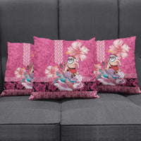 Hawaii Mele Kalikimaka Pillow Cover Funny Santa with Tribal Tattoos Kakau Pink Color - Polynesian Pride