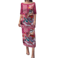 Hawaii Mele Kalikimaka Puletasi Funny Santa with Tribal Tattoos Kakau Pink Color - Polynesian Pride