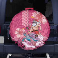 Hawaii Mele Kalikimaka Spare Tire Cover Funny Santa with Tribal Tattoos Kakau Pink Color - Polynesian Pride