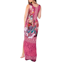 Hawaii Mele Kalikimaka Tank Maxi Dress Funny Santa with Tribal Tattoos Kakau Pink Color - Polynesian Pride