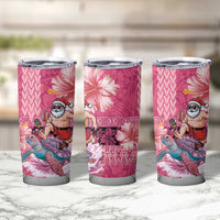 Hawaii Mele Kalikimaka Tumbler Cup Funny Santa with Tribal Tattoos Kakau Pink Color - Polynesian Pride