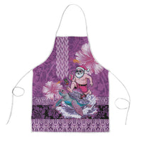 Hawaii Mele Kalikimaka Apron Funny Santa with Tribal Tattoos Kakau Purple Color - Polynesian Pride