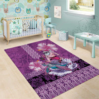 Hawaii Mele Kalikimaka Area Rug Funny Santa with Tribal Tattoos Kakau Purple Color - Polynesian Pride