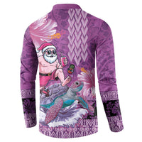 Hawaii Mele Kalikimaka Button Sweatshirt Funny Santa with Tribal Tattoos Kakau Purple Color - Polynesian Pride