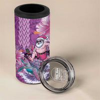 Hawaii Mele Kalikimaka 4 in 1 Can Cooler Tumbler Funny Santa with Tribal Tattoos Kakau Purple Color - Polynesian Pride