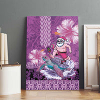 Hawaii Mele Kalikimaka Canvas Wall Art Funny Santa with Tribal Tattoos Kakau Purple Color - Polynesian Pride