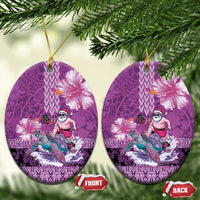 Hawaii Mele Kalikimaka Ceramic Ornament Funny Santa with Tribal Tattoos Kakau Purple Color - Polynesian Pride