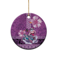 Hawaii Mele Kalikimaka Ceramic Ornament Funny Santa with Tribal Tattoos Kakau Purple Color - Polynesian Pride
