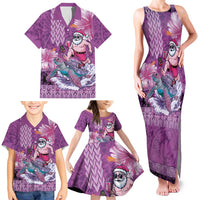 Hawaii Mele Kalikimaka Family Matching Tank Maxi Dress and Hawaiian Shirt Funny Santa with Tribal Tattoos Kakau Purple Color LT03 - Polynesian Pride