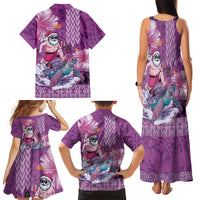 Hawaii Mele Kalikimaka Family Matching Tank Maxi Dress and Hawaiian Shirt Funny Santa with Tribal Tattoos Kakau Purple Color LT03 - Polynesian Pride