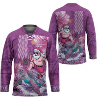 Hawaii Mele Kalikimaka Hockey Jersey Funny Santa with Tribal Tattoos Kakau Purple Color - Polynesian Pride