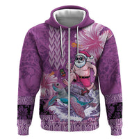 Hawaii Mele Kalikimaka Hoodie Funny Santa with Tribal Tattoos Kakau Purple Color - Polynesian Pride