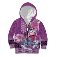 Hawaii Mele Kalikimaka Kid Hoodie Funny Santa with Tribal Tattoos Kakau Purple Color - Polynesian Pride