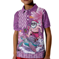 Hawaii Mele Kalikimaka Kid Polo Shirt Funny Santa with Tribal Tattoos Kakau Purple Color LT03 Kid Purple - Polynesian Pride