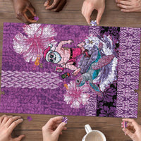Hawaii Mele Kalikimaka Puzzle Funny Santa with Tribal Tattoos Kakau Purple Color - Polynesian Pride