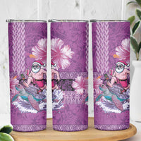 Hawaii Mele Kalikimaka Skinny Tumbler Funny Santa with Tribal Tattoos Kakau Purple Color - Polynesian Pride