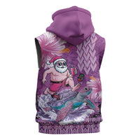 Hawaii Mele Kalikimaka Sleeveless Zip Hoodie Funny Santa with Tribal Tattoos Kakau Purple Color - Polynesian Pride