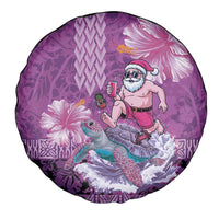 Hawaii Mele Kalikimaka Spare Tire Cover Funny Santa with Tribal Tattoos Kakau Purple Color - Polynesian Pride