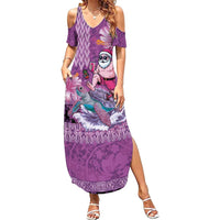 Hawaii Mele Kalikimaka Summer Maxi Dress Funny Santa with Tribal Tattoos Kakau Purple Color - Polynesian Pride