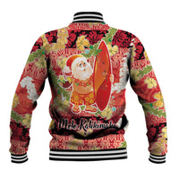 Hawaii Santa Mele Kalikimaka Baseball Jacket Tropical Puakenikeni Lei with Polynesian Tribal Pattern - Polynesian Pride